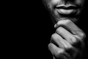 Black and white close up portrait of, a Person Photo by MistyDay