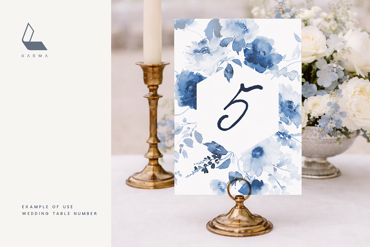 Dusty Blue Floral Wedding Set, an Illustration by Karma (Photo 2 of 16)