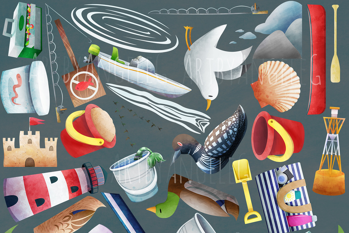 At the Lake coastal Clipart PNG Set, an Animal Illustration by Art by Angele G (Photo 2 of 6)