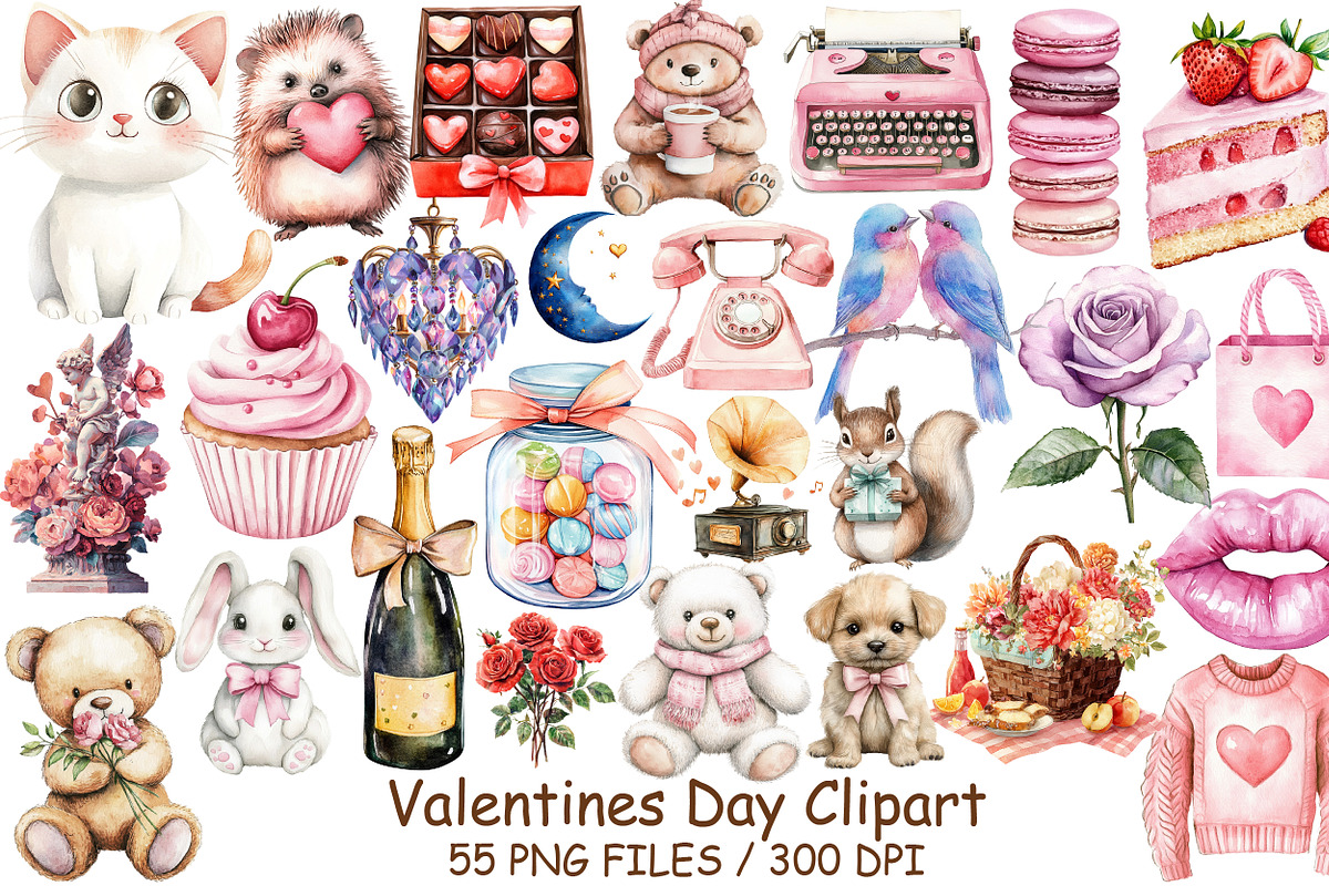 Watercolor Valentines Day Clipart, an Illustration by Design Market (Photo 1 of 4)