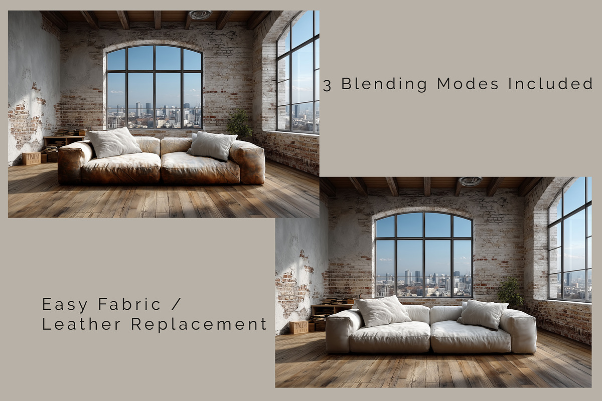 Loft Sofa Mockup Bundle, a Household Mockup by Vika_Softlife (Photo 4 of 8)