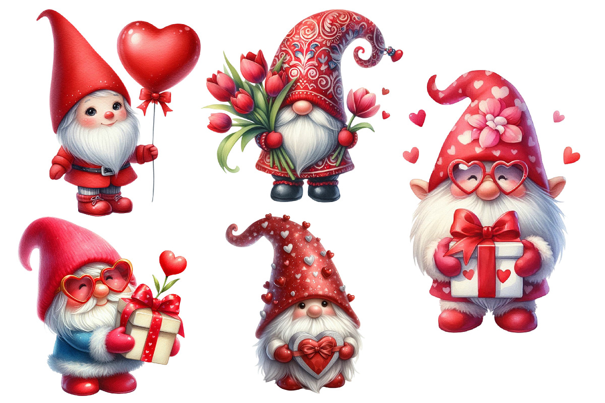 Cute watercolor valentine gnome clip, an Illustration by Designworld (Photo 4 of 4)
