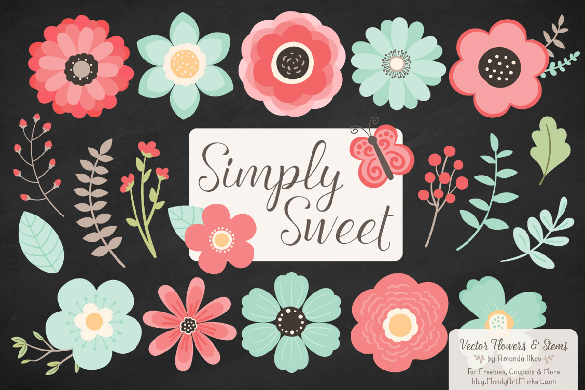 Mint & Coral Flowers Clipart, an Illustration by Amanda Ilkov (Photo 2 of 4)