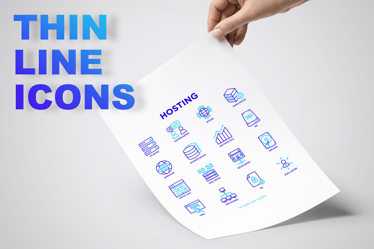 Hosting | 16 Thin Line Icons Set, an Outline Icon by Alex Blogoodf (Photo 3 of 11)
