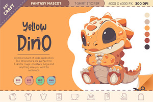 Cartoon yellow dino. T-Shirt, PNG, an Animal Illustration by KENO Mascots