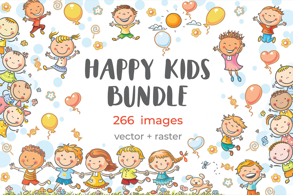 Happy Cartoon Kids Bundle, an Illustration by Bubert Art (Photo 1 of 5)