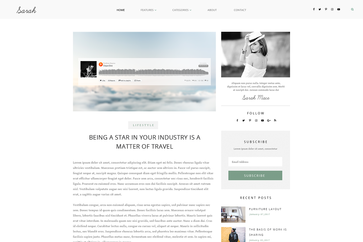 Sarah PSD Blog Theme, a Websites & App Template by thematica (Photo 5 of 11)