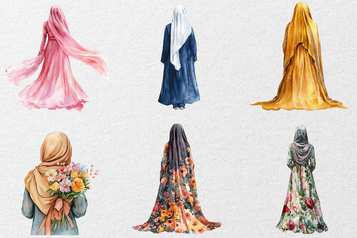 Hijab Girl Backside Clipart, an Illustration by DreamCafeArt (Photo 5 of 8)