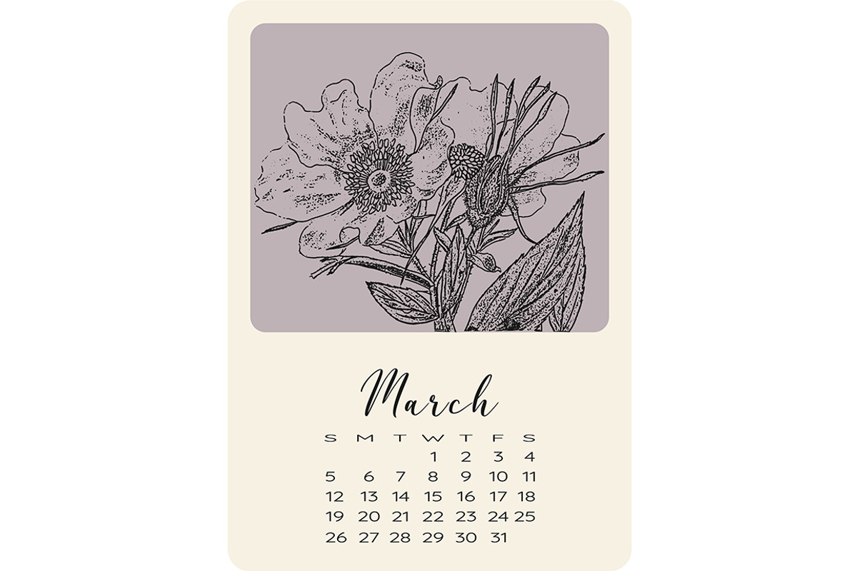 Calendar with monochrome flowers, a Stationery Template by NatalyN (Photo 4 of 13)