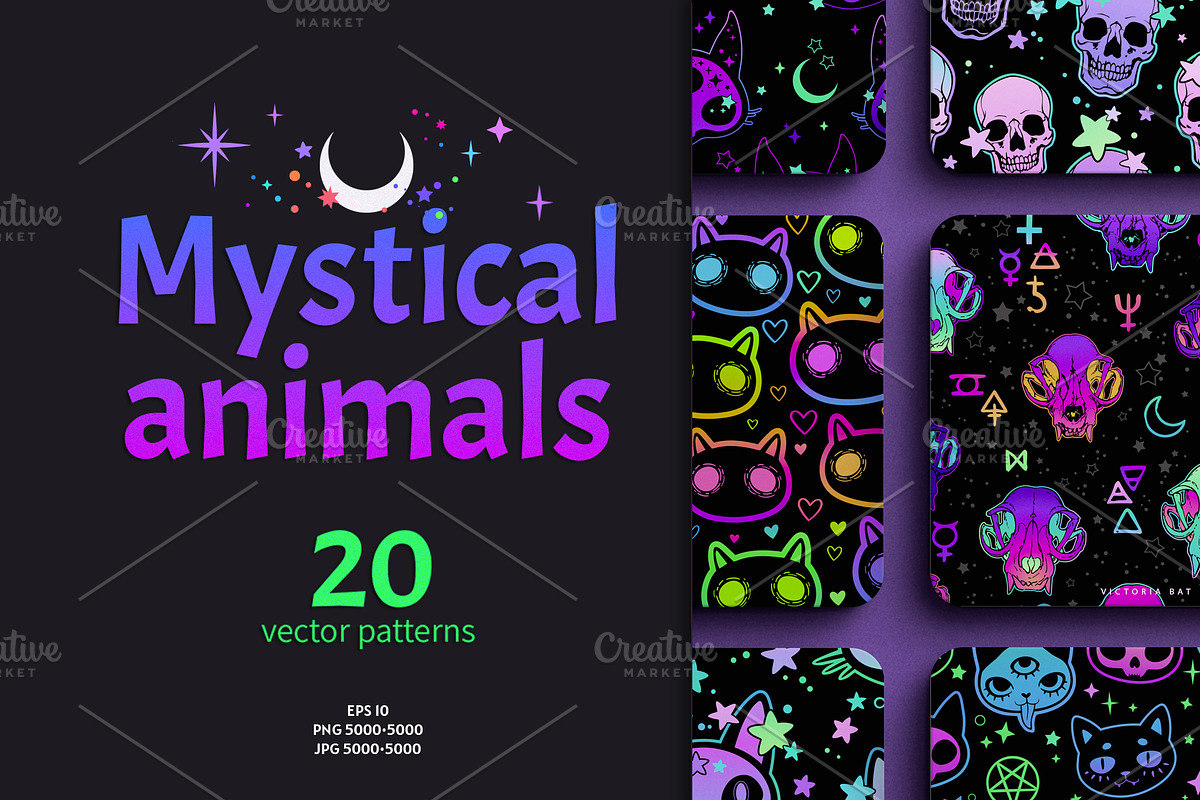 Mystical animals patterns, a Pattern Graphic by Victoria Bat