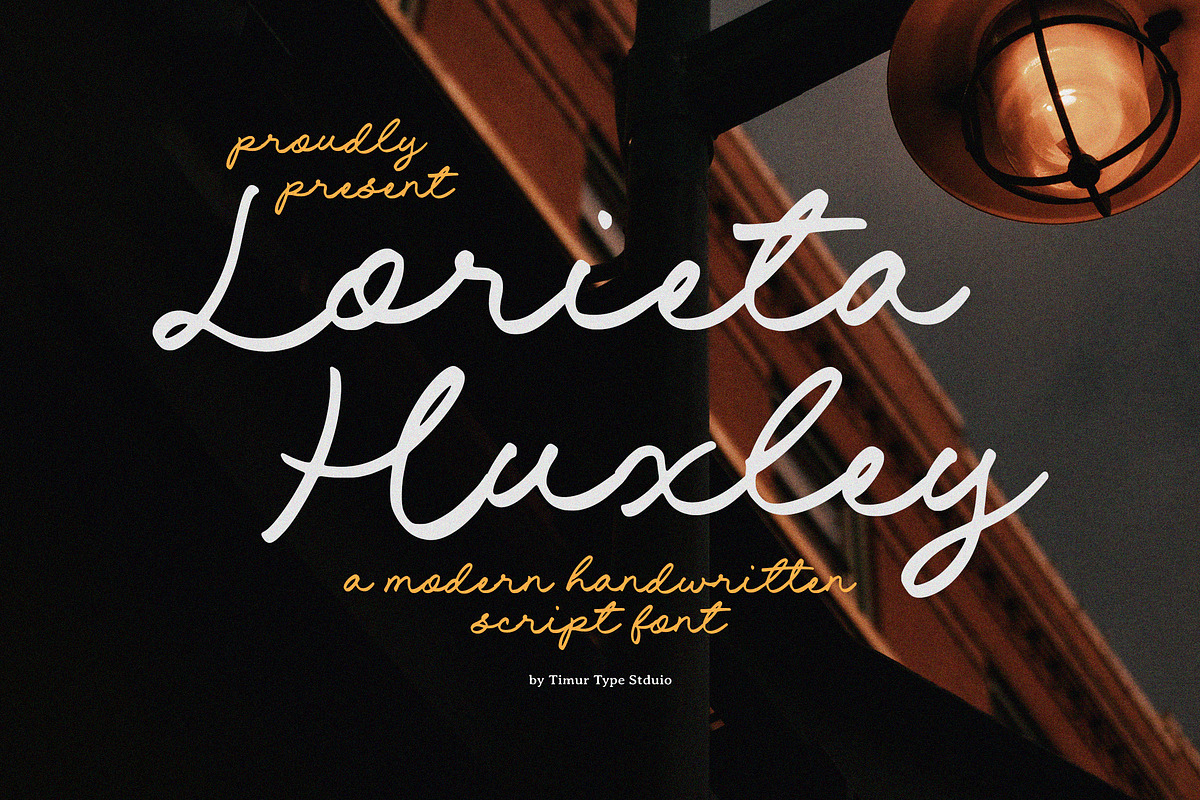 Lorieta Huxley Font, a Script Font by Timurtype (Photo 1 of 7)