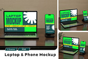 Laptop & Phone Mockup, a Mockup by Mockupnine (Thumbnail 1 of 7)