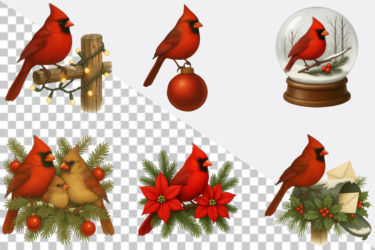 Christmas Red Cardinal Clipart Bundl, an Illustration by SVGArt (Photo 8 of 8)
