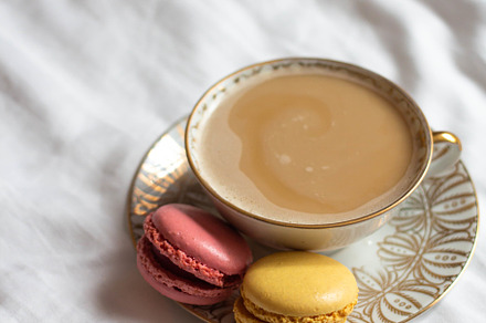 morning coffee with macaroons, a Food & Drink Photo by Arymer