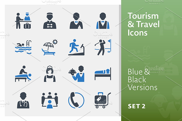 Tourism Travel Icons Set 2 Blue