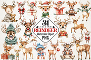 Christmas Reindeer Watercolor Clipar, an Illustration by RobertsArt (Thumbnail 1 of 7)