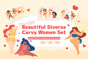 Beautiful Diverse Curvy Women Set