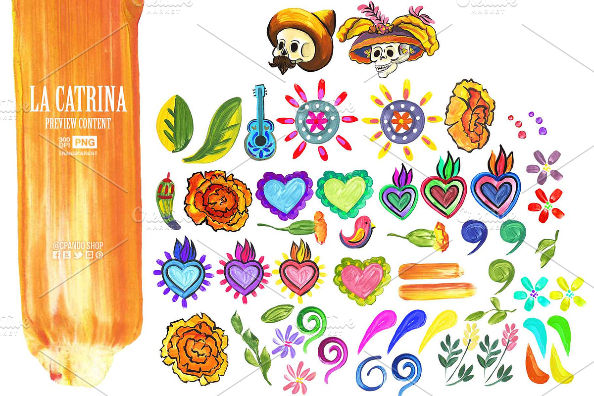 La Catrina, mexican fiesta clipart, a Decorative Illustration by CpandoShop (Photo 2 of 6)