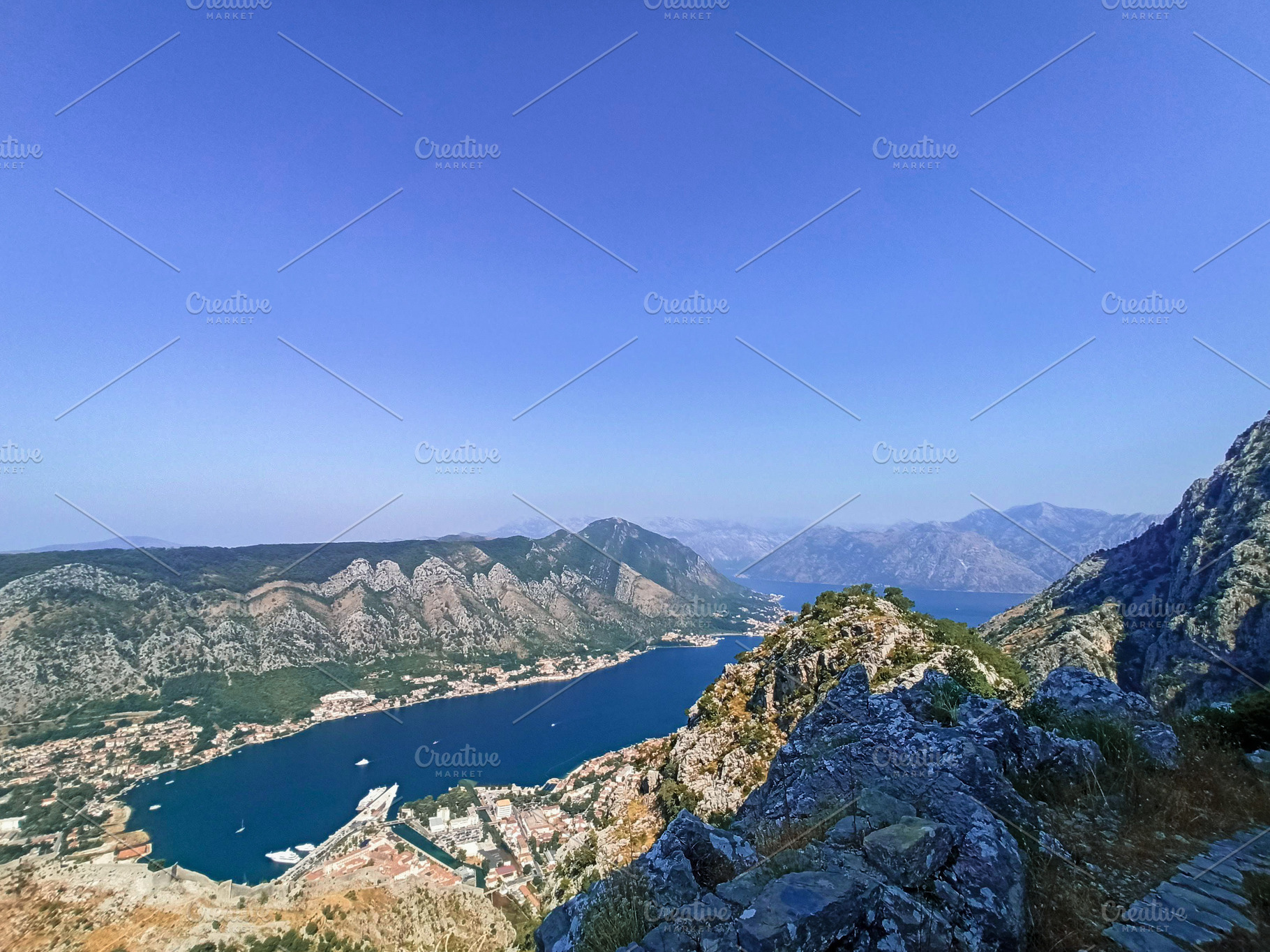 View from above on Kotor bay with se, a Nature Photo by Photo by YuraYaryna
