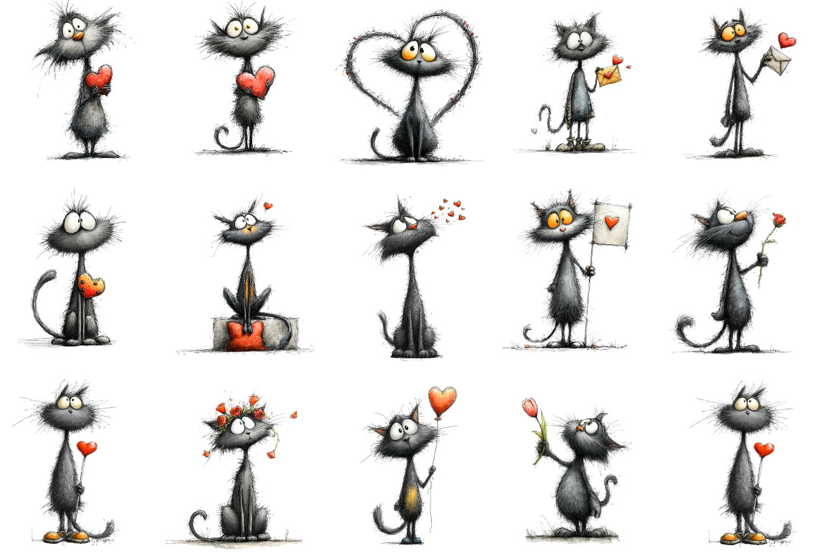 Valentines Black Cat Clipart, an Illustration by Designking (Photo 2 of 5)