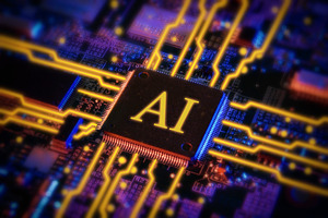 A futuristic microchip labeled AI sits on a circuit board, a Technology Photo by Davizro's Market