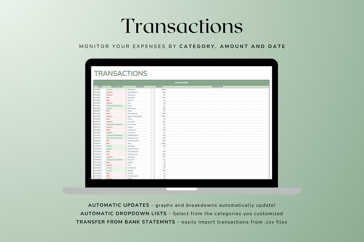 Simple Paycheck Budget - Green, a Templates & Theme by The Creative Plans co (Photo 7 of 10)