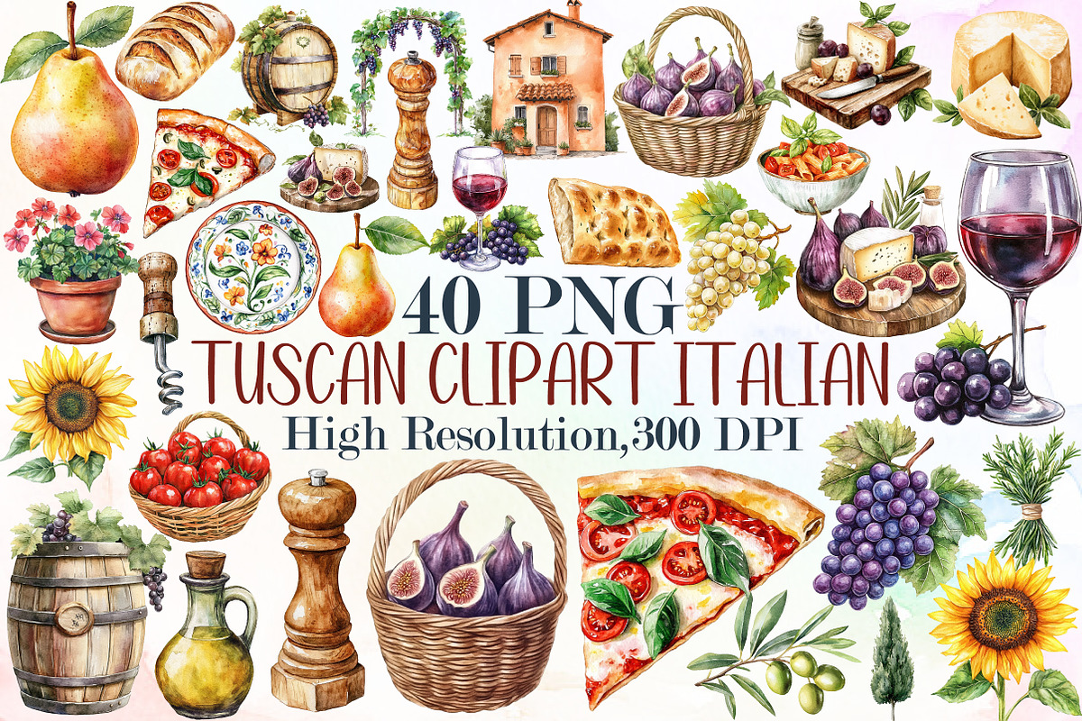 Tuscan Clipart Italian Watercolor Pn, an Illustration by Sublimation Artist (Photo 1 of 6)