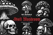 10 Bundle Dark Art Skull Mushroom, an Illustration by Morspective (Thumbnail 1 of 7)