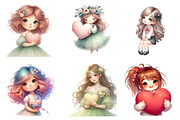 Watercolor Valentine Girls Clipart, an Illustration by SinaCreation (Thumbnail 3 of 10)