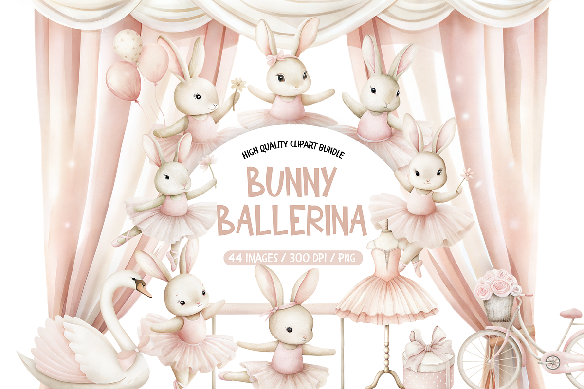 Bunny Ballerina Clipart, an Illustration by TatiMockup (Photo 1 of 7)