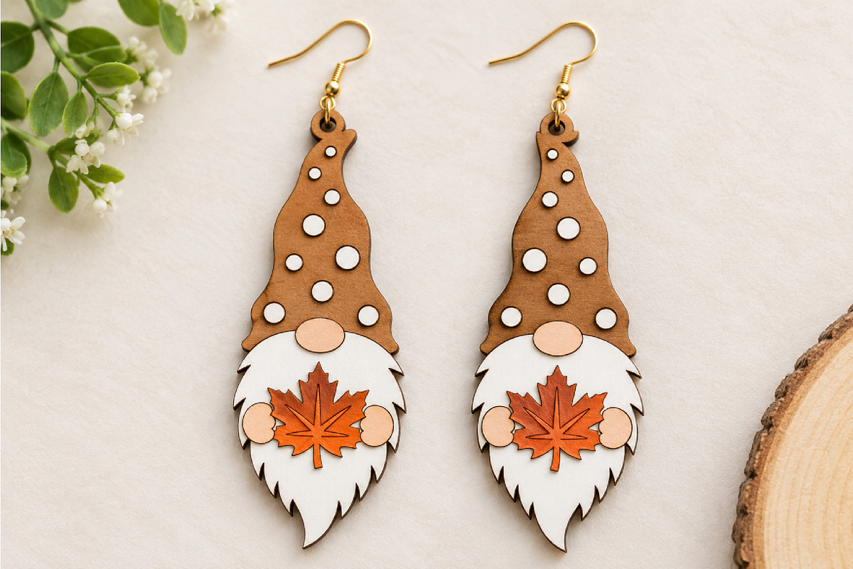 Fall Gnome Earrings Laser Cut SVG, a Seasonal Illustration by Canvas Craft (Photo 2 of 5)