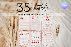 She Is Our Cherry Game Bundle, a Stationery Template by VeliusCreativeStudio