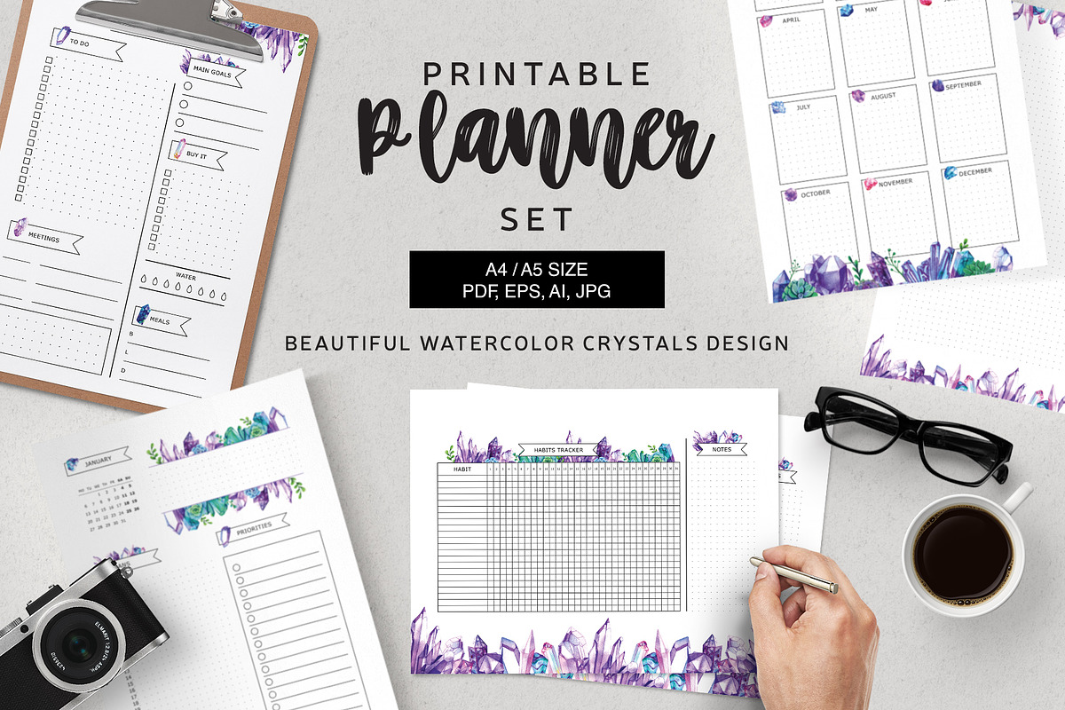 Printable Planner Set with Crystals, a Stationery Template by Olga Alexeenko (Photo 1 of 10)