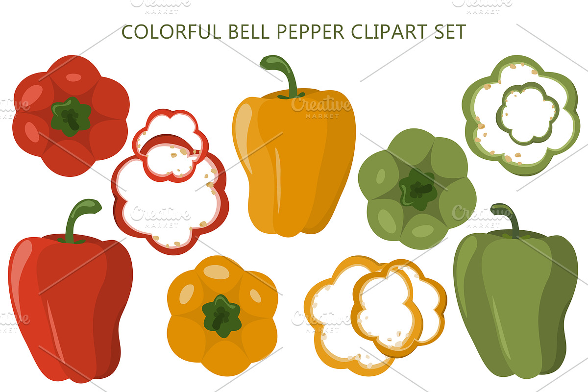 Сolorful Bell Pepper Clipart Set, a Food Illustration by Vaniuta_Art (Photo 1 of 3)