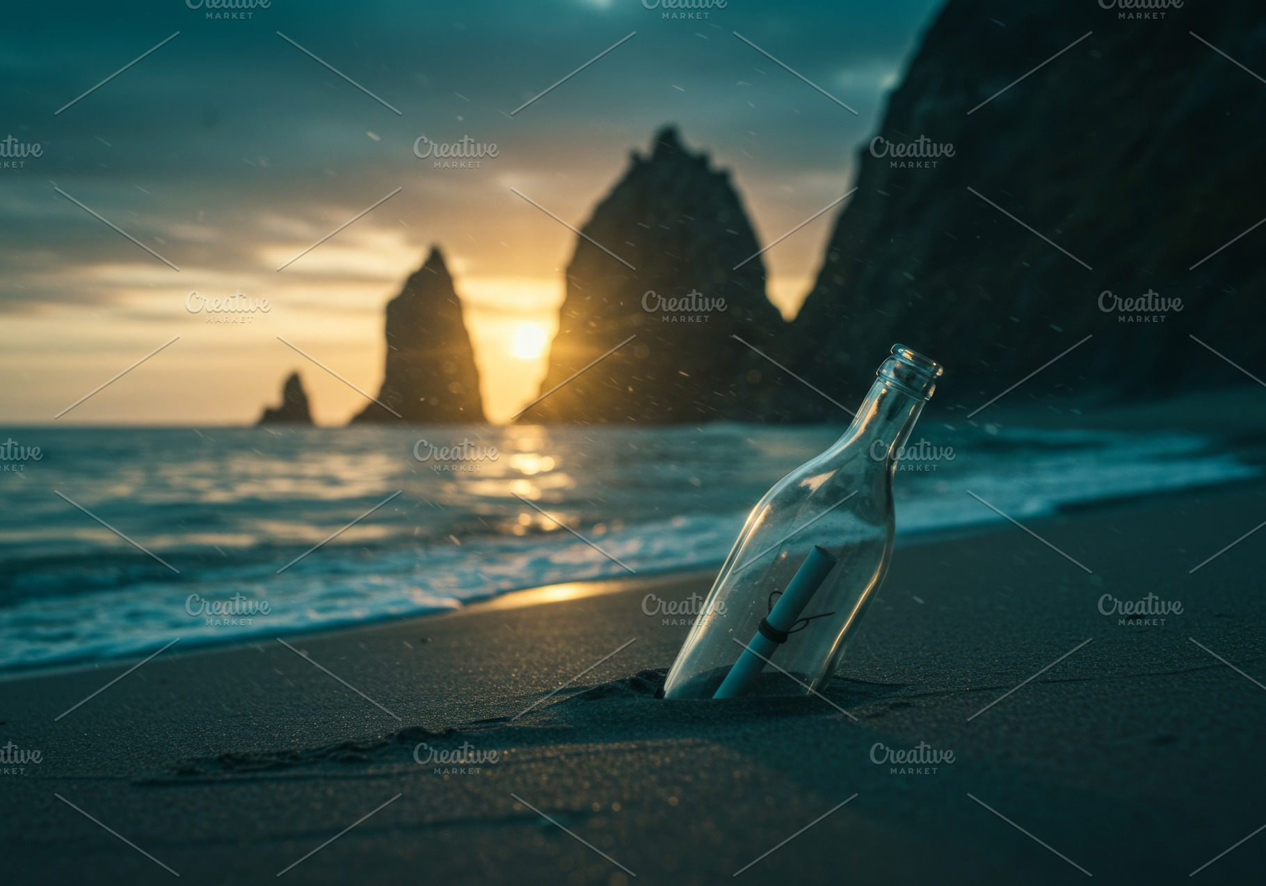 Glass bottle with a message washed a, a Background Photo by professorinc