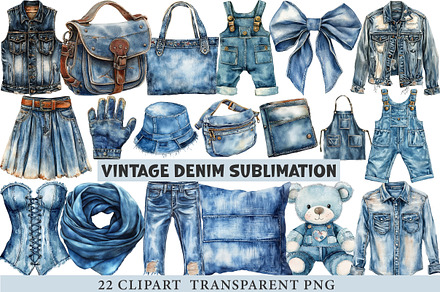Vintage Denim Sublimation Clipart