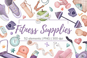 Watercolor Fitness Clipart Set