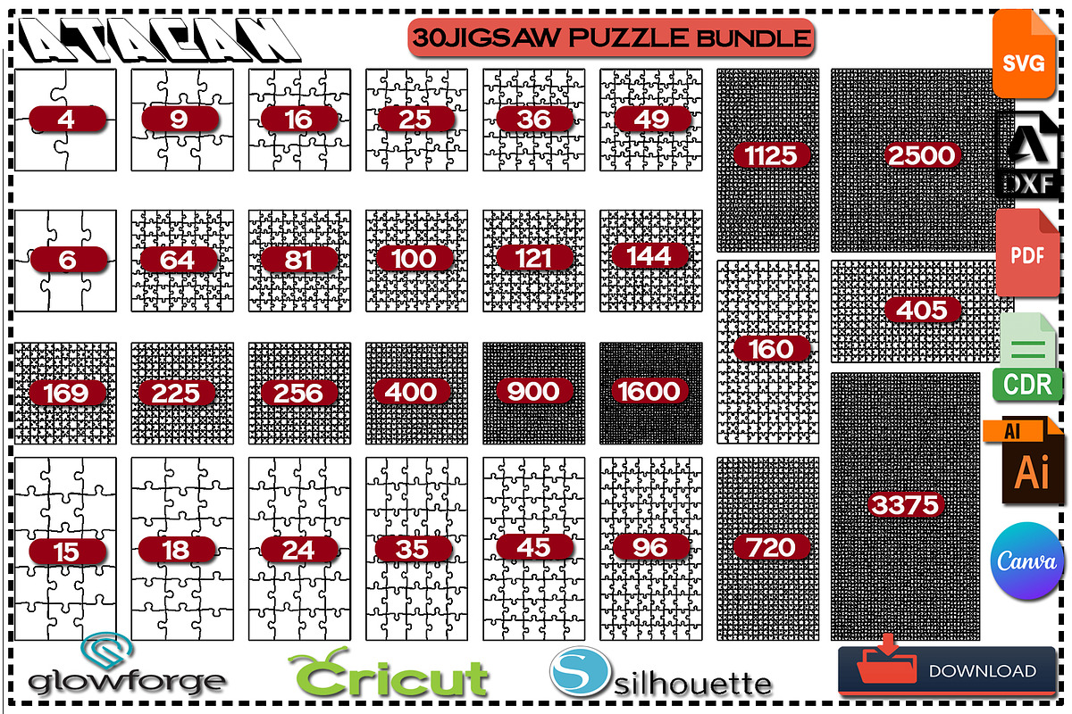 Puzzle Template Bundle Jigsaw Puzzle, a Graphic by AtacanDigital