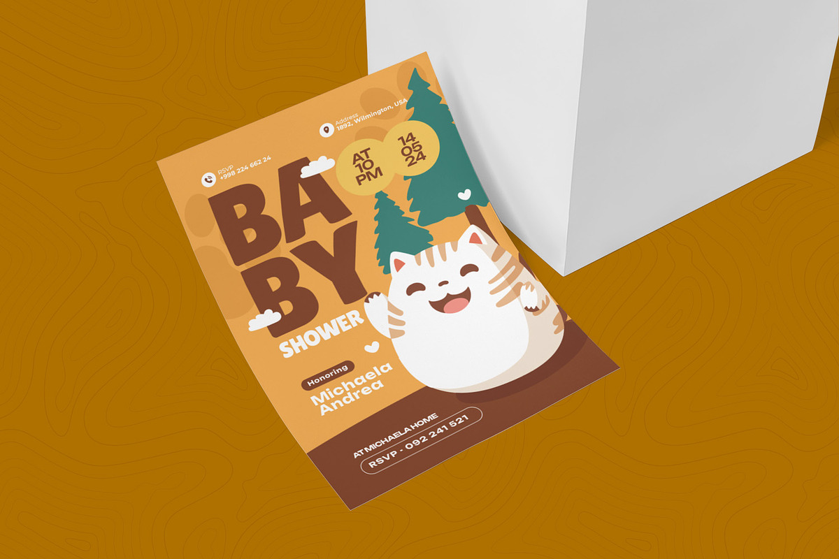 Chubby Cat Baby Shower Invitation, an Invitation Template by Esensifiksi.studio (Photo 2 of 2)