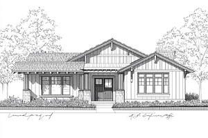 A detailed architectural drawing of a single-story Craftsman house featuring a, an Architecture Photo by Textures & Backgrounds