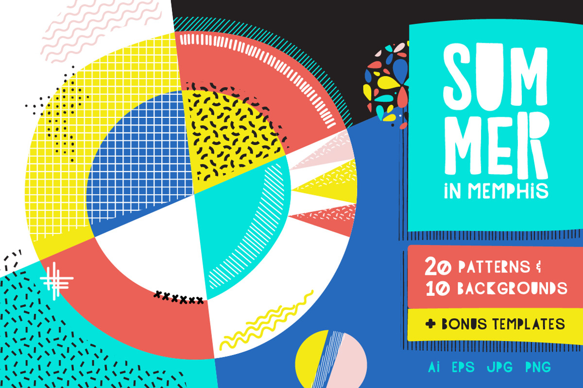 Summer Memphis Patterns + Templates, a Pattern Graphic by Anugraha Design (Photo 1 of 9)