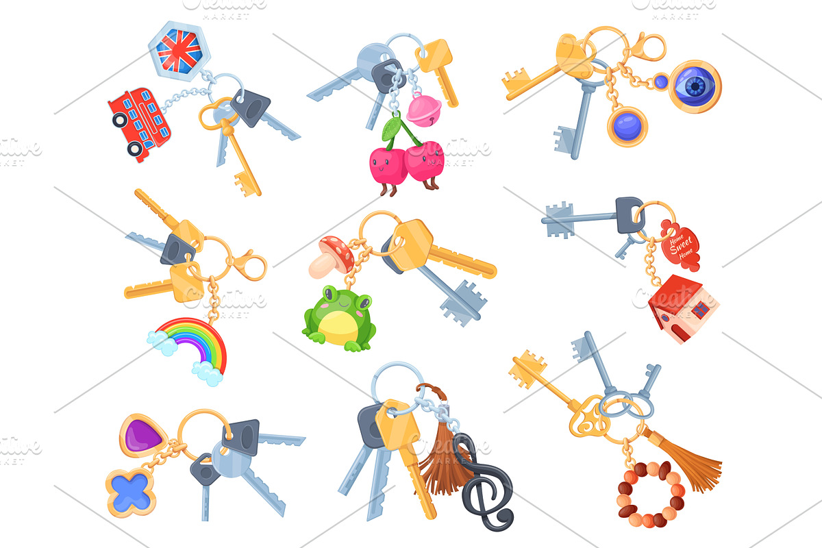 Cartoon key holders. Bunch of keys, an Illustration by Stock-Smart-Start