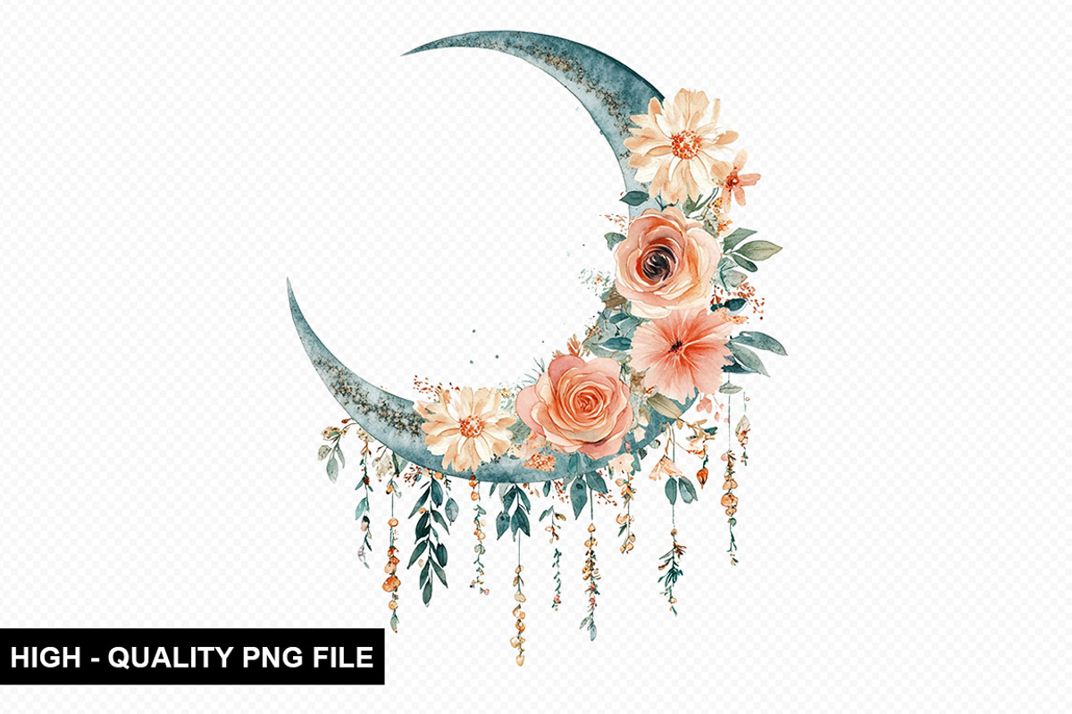 Floral Moon Clipart Design Bundle, an Illustration by crative8112 (Photo 3 of 10)