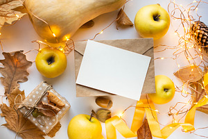 Card with pumpkins and apples featuring apple, apples, and autumn