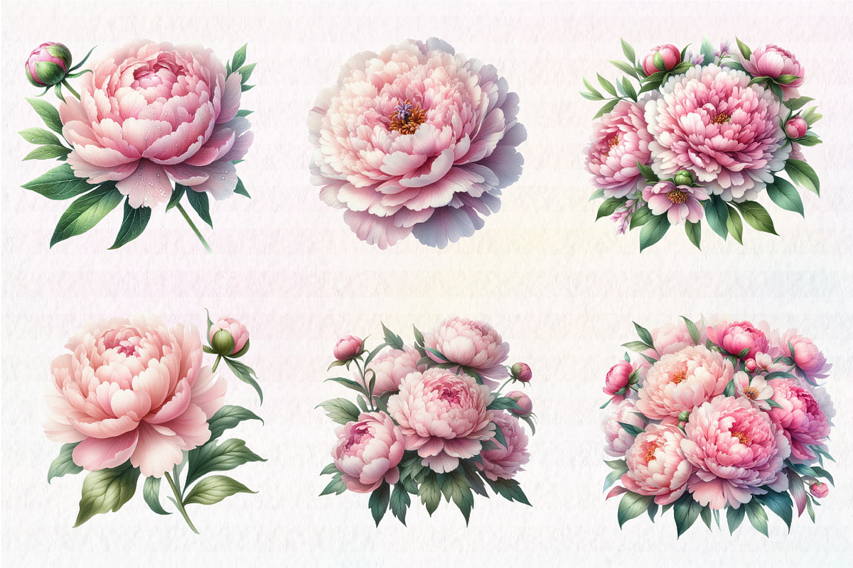 Watercolor Blush Peonies Flowers, an Illustration by CreationArt (Photo 3 of 7)