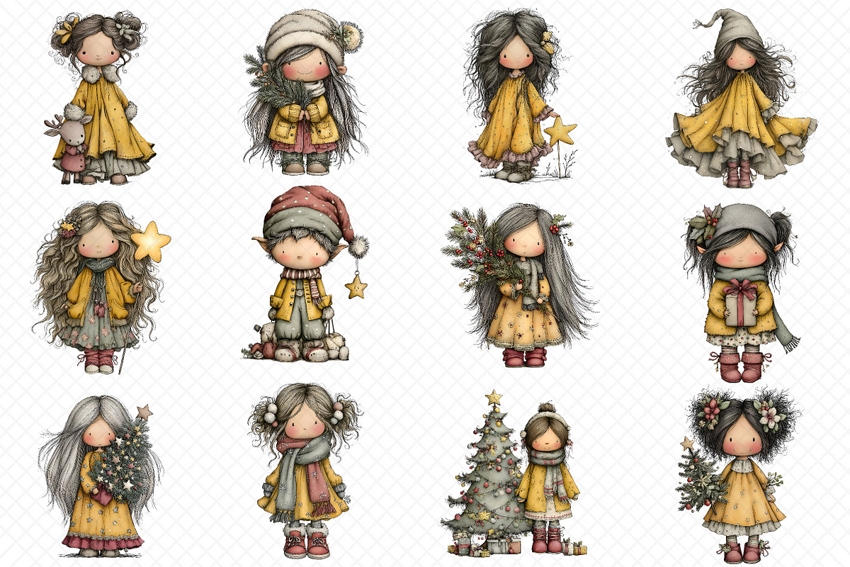 Whimsical Christmas Girl Clipart, an Illustration by cherrydesign (Photo 3 of 3)