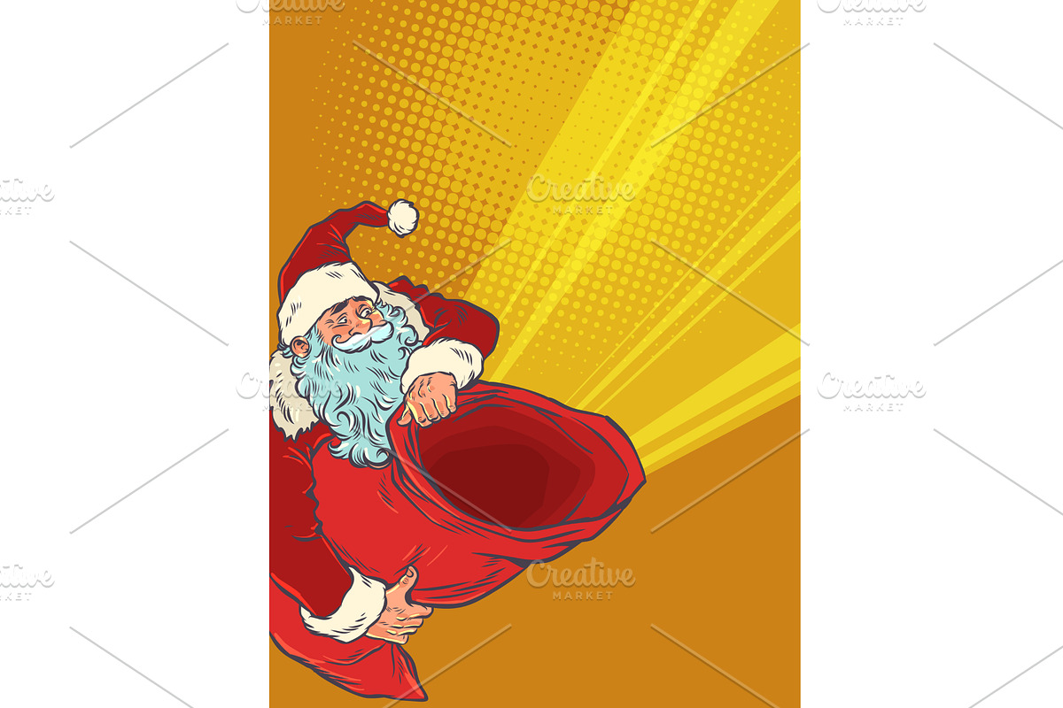 Pop Art Retro Santa Claus holding a, an Object Illustration by studiostoks