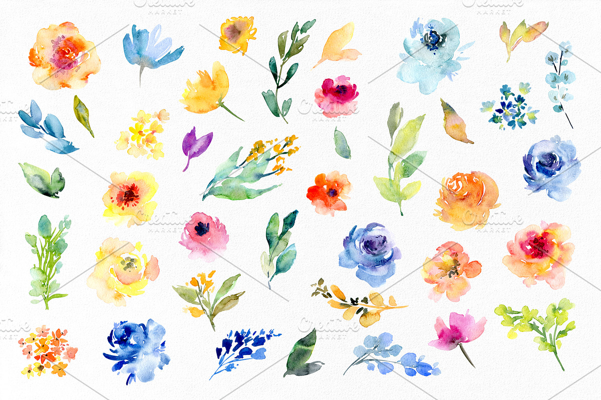 Bright Watercolor Spring Flowers, an Illustration by GraphicsDish (Photo 2 of 4)