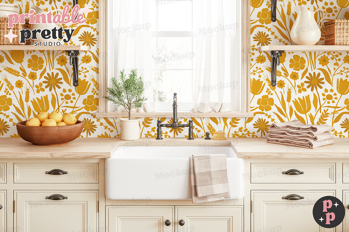 Cottagecore Wallpaper Mockup PSD, a Product Mockup by Printable Pretty Studio (Photo 4 of 9)