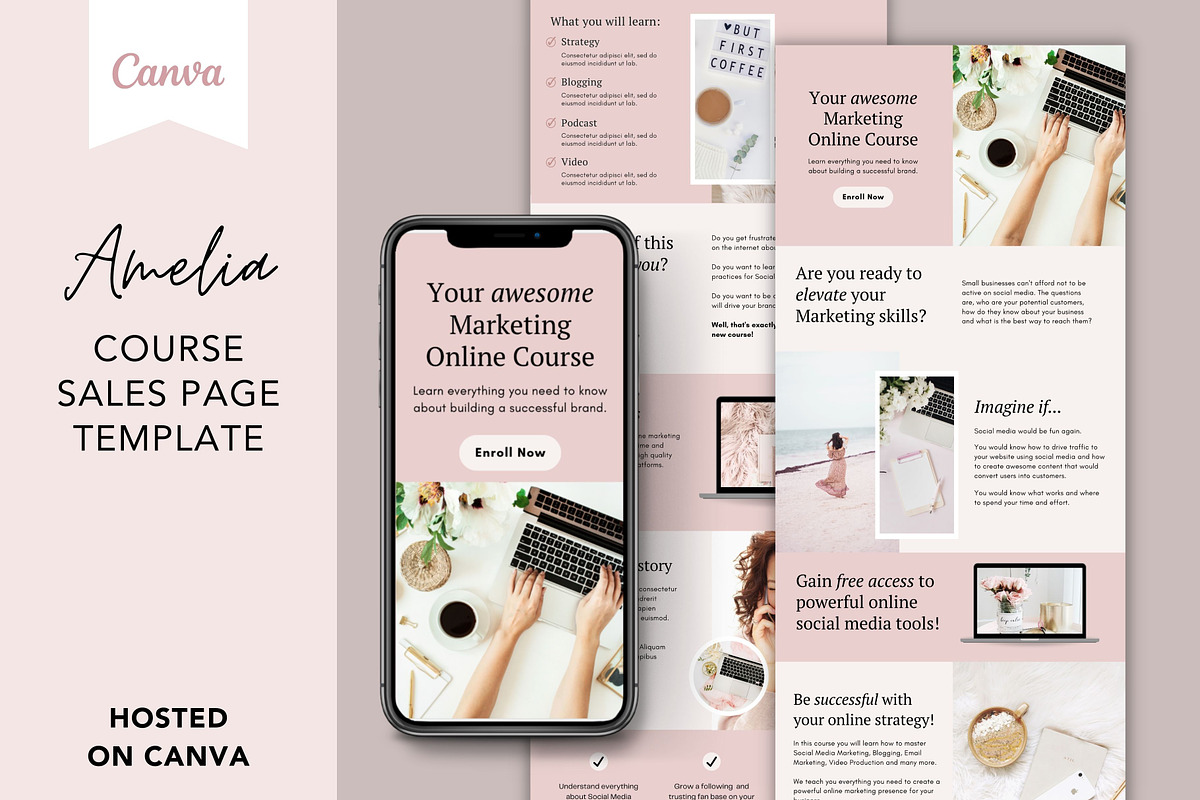 Course Sales Page Template Canva, a Landing Page Template by DeeBeeDesign (Photo 1 of 11)